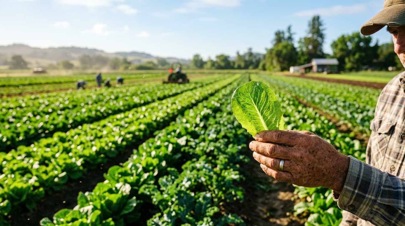 Farmer hand holding healthy green crop sprout seedling in sunlight